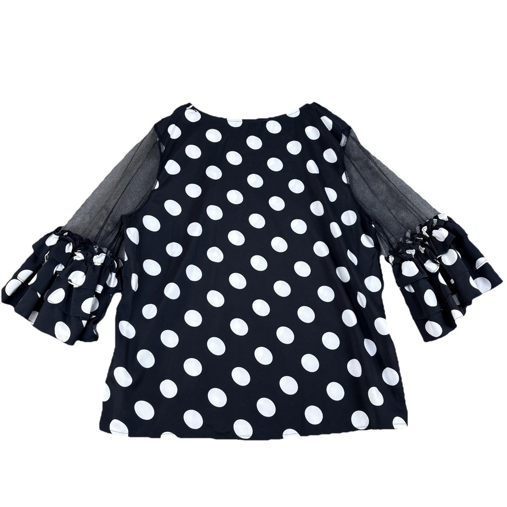 Womens‎ Polka Dot Blouse Black White 1X Sheer Mesh Ruffle Sleeve Feminine - Picture 6 of 16